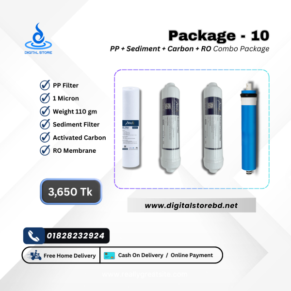 Combo Package 10 - 10" PP (120gm) + Sediment + Carbon + RO Membrane