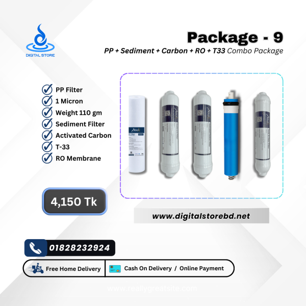 Combo Package 9 - 10" PP (120gm) + Sediment + Carbon + RO Membrane + T33